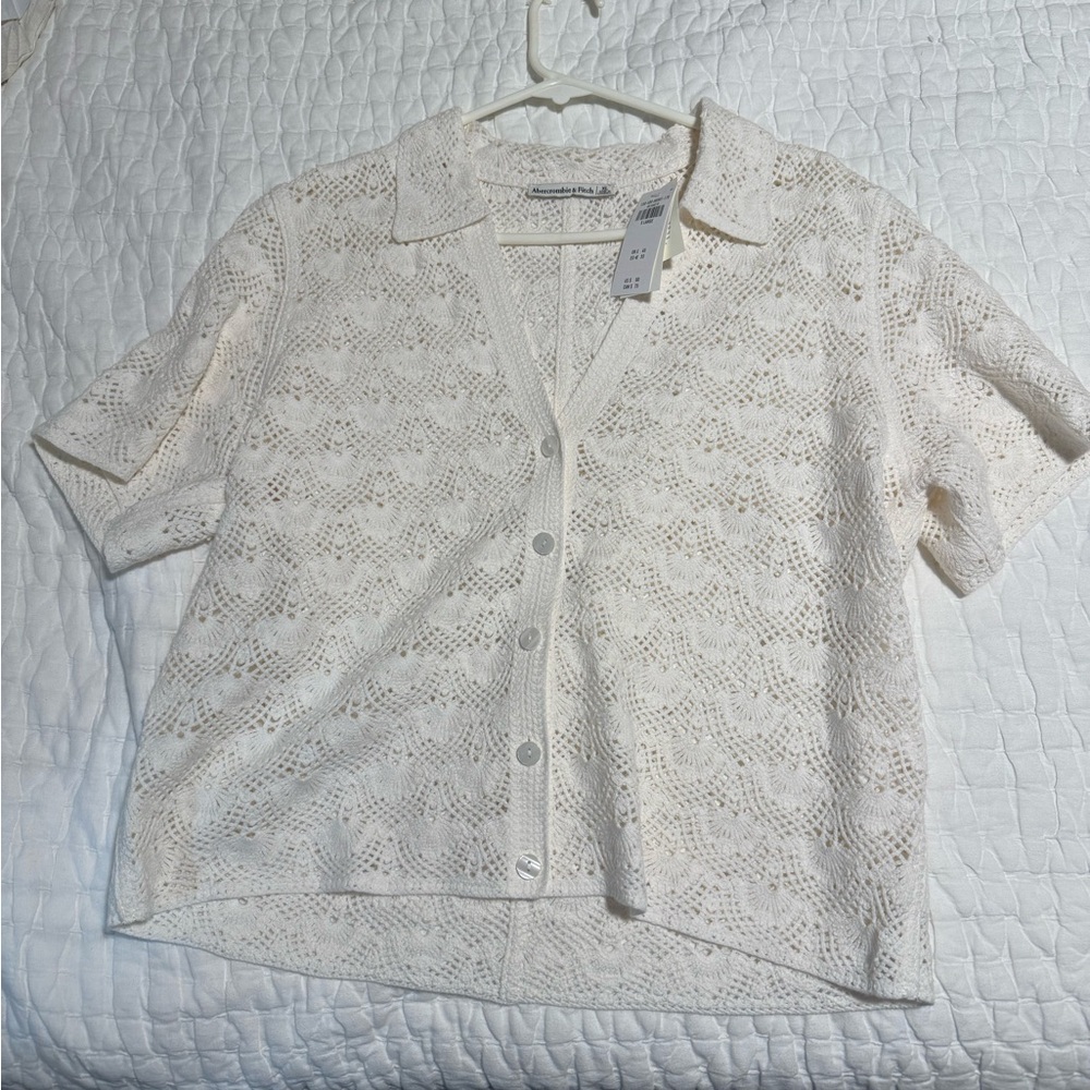 Abercrombie Short-Sleeve Crochet-Style Polo